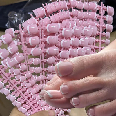 120pcs Short Square False Toe Nail Tips Pink French Soft Gel Press On Toenails White Edge Fake Toe nails Full Cover Toe Nail Tip Makeup art