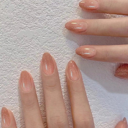 24Pcs Simple Glitter Almond False Nails with Glue Ballerina Nail Design Sweet Cool French Detachable Press on Nail Manicure Tips Makeup art