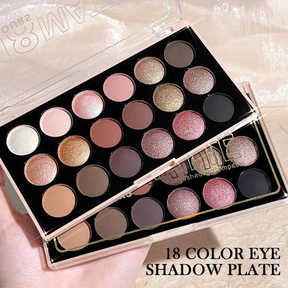 18-Color Eyeshadow Palette – Pearlescent, Matte, Fine Shimmer, Glitter, Earth Tones, Long-Lasting, High-Performance Makeup art