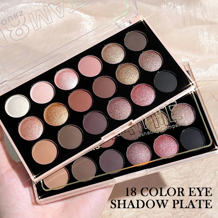18-Color Eyeshadow Palette – Pearlescent, Matte, Fine Shimmer, Glitter, Earth Tones, Long-Lasting, High-Performance Makeup art