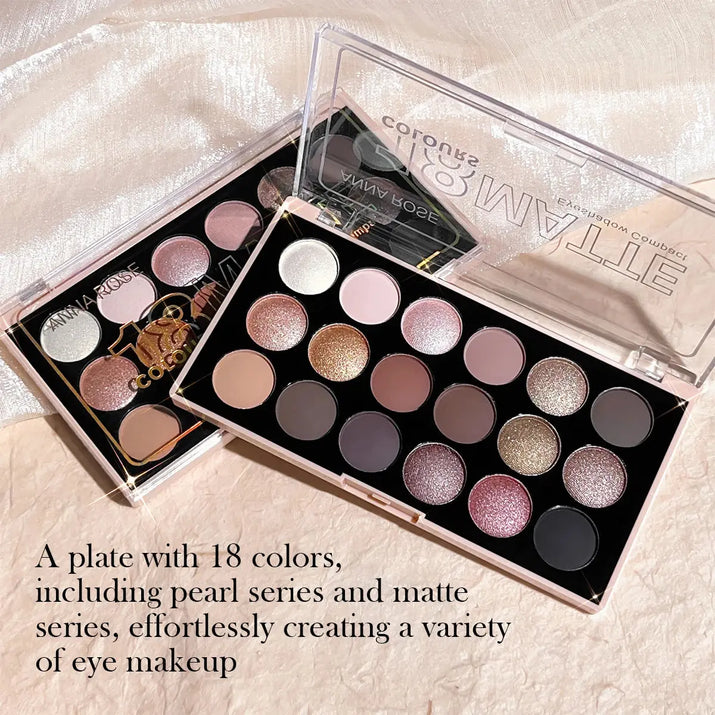 18-Color Eyeshadow Palette – Pearlescent, Matte, Fine Shimmer, Glitter, Earth Tones, Long-Lasting, High-Performance Makeup art