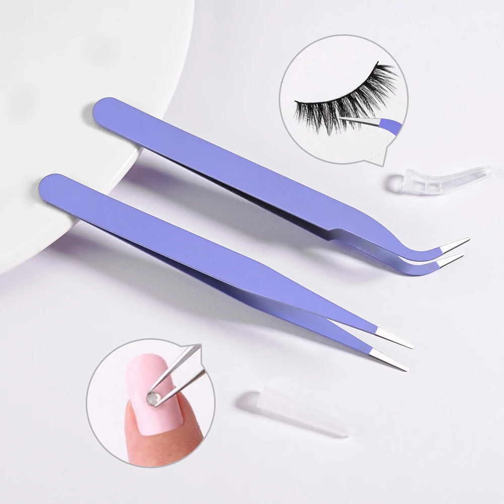 1pc Precision Tweezers – Straight, Slanted, Curved (4 Colors).