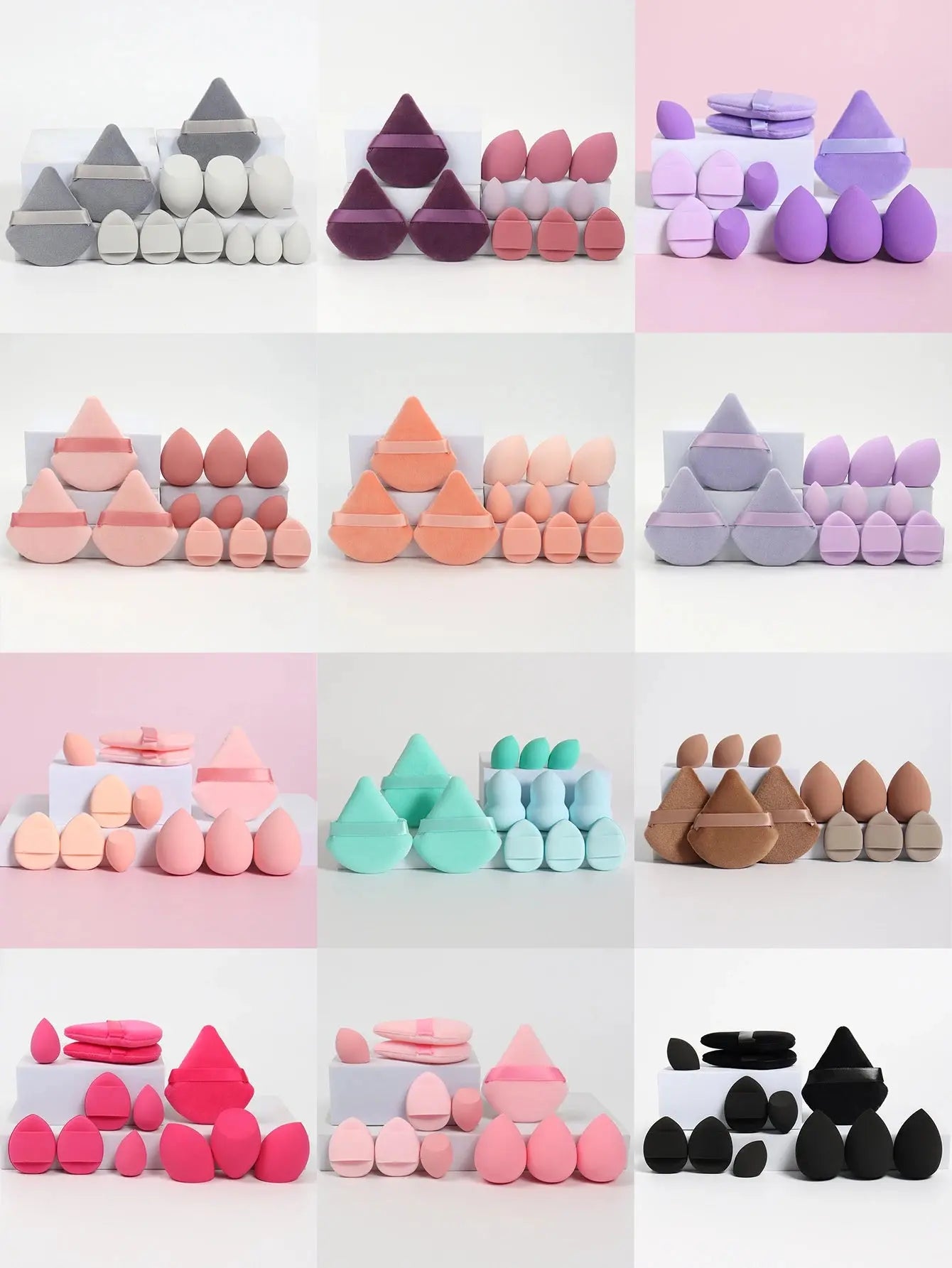 12-Piece All-Purpose Makeup Sponge Set, Made of 3 Loose Powder Puffs, 3 Mini Air Cushion Puffs, 3 Beauty Eggs and 3 Mini Beauty Makeup art