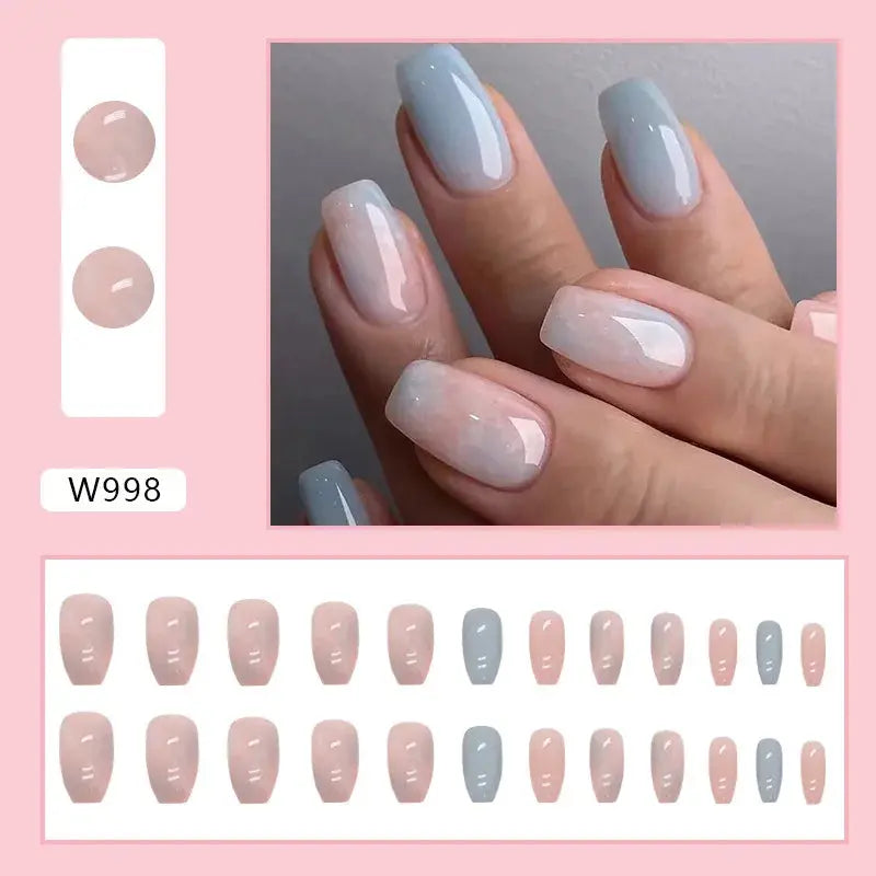Gilt French 24 Pcs Press on Nails Pink Gradient Fake Nails Glossy Artificial Finger Manicure Reusable False Nails for Women Makeup art