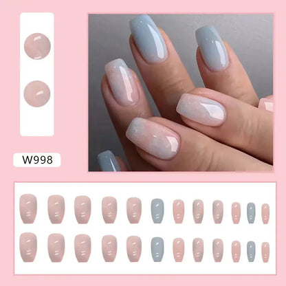 Gilt French 24 Pcs Press on Nails Pink Gradient Fake Nails Glossy Artificial Finger Manicure Reusable False Nails for Women Makeup art