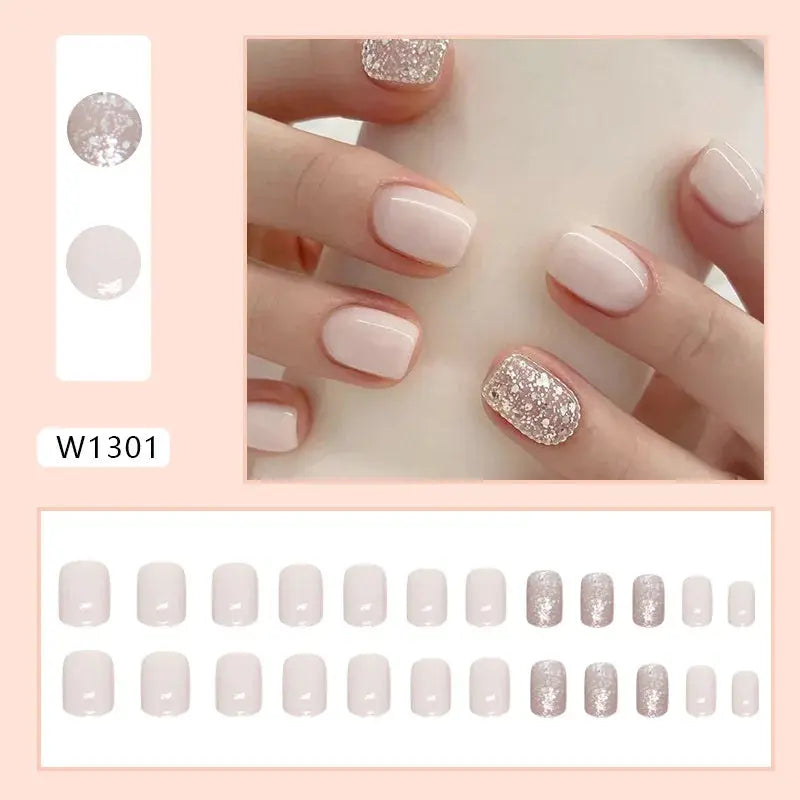 Gilt French 24 Pcs Press on Nails Pink Gradient Fake Nails Glossy Artificial Finger Manicure Reusable False Nails for Women Makeup art