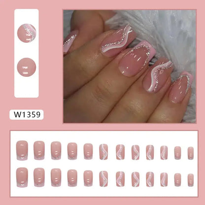 Gilt French 24 Pcs Press on Nails Pink Gradient Fake Nails Glossy Artificial Finger Manicure Reusable False Nails for Women Makeup art