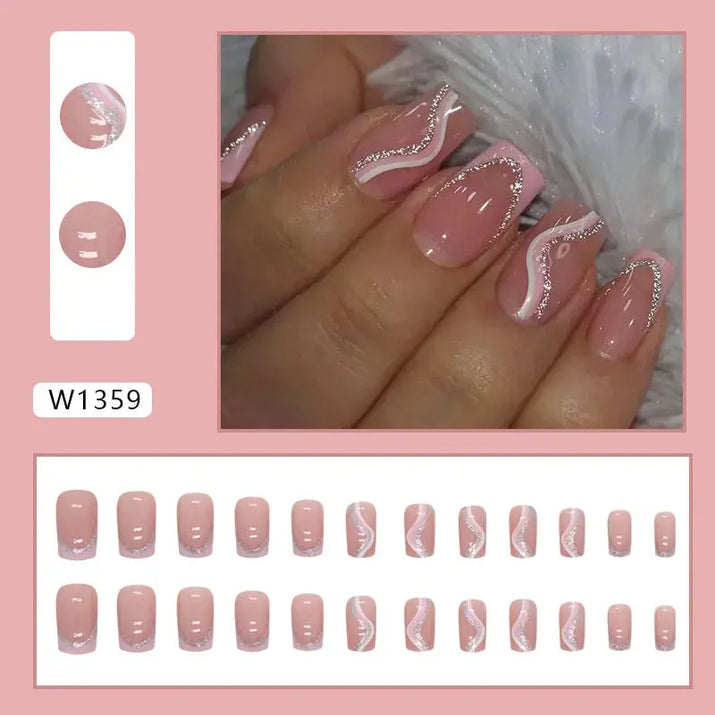 Gilt French 24 Pcs Press on Nails Pink Gradient Fake Nails Glossy Artificial Finger Manicure Reusable False Nails for Women Makeup art