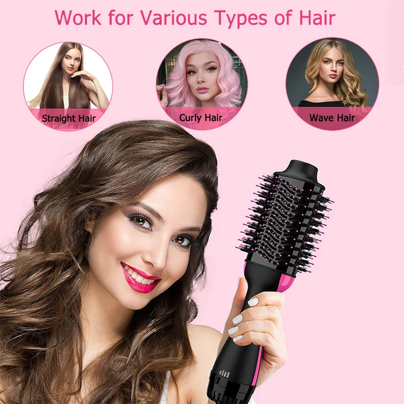 Women Hair Dryer Brush Hair Dryer Straightener Curler Massager 4 In 1 Rapid Warming One Step Volumizer Hot-Air Hair Brushes Makeup art