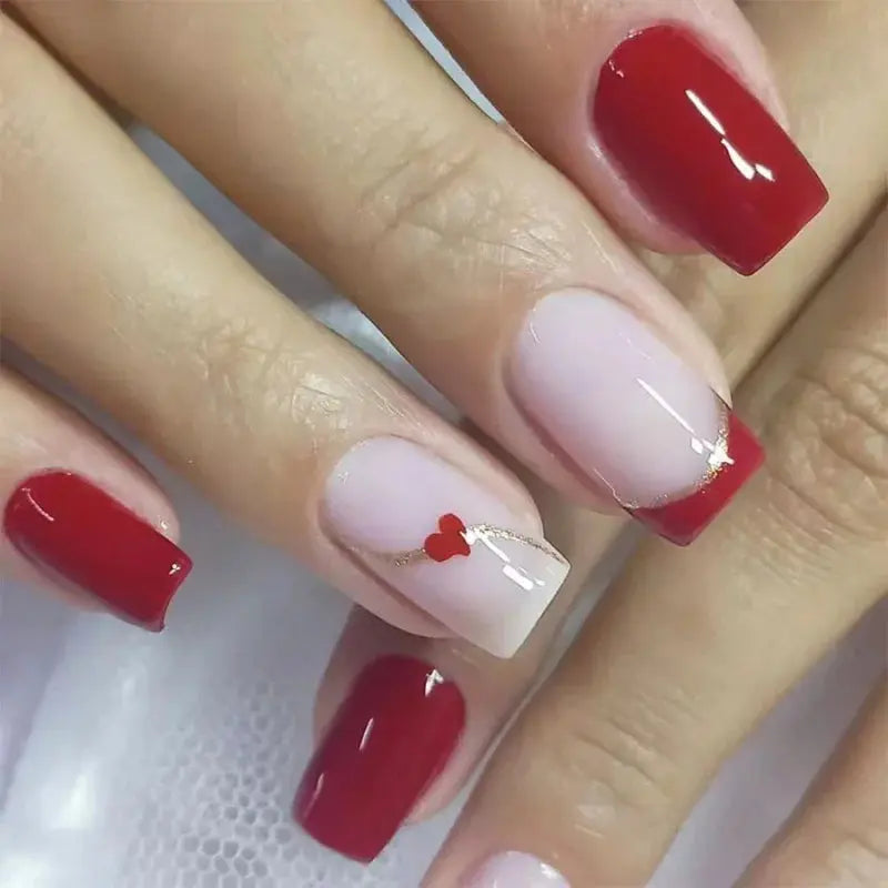 24pcs Blue Love Design Press on Nails Simple 3D Fashion Valentine’s Day Short Ballet False Nails Datachable Square Fake Nail Set Makeup art