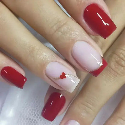 24pcs Blue Love Design Press on Nails Simple 3D Fashion Valentine’s Day Short Ballet False Nails Datachable Square Fake Nail Set Makeup art