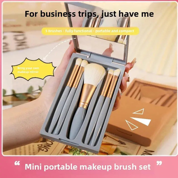 2024 New 5 pieces mirror box with skylight powder brush concealer blush super soft brush boxed mini portable makeup Makeup art