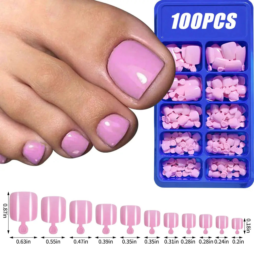 100Pcs Light Pink Press on Nails Short Medium Square Wearable Fake Nails Tips 10 sizes Full Cover False Nails Finger Decoration Makeup art