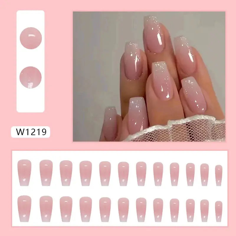 Gilt French 24 Pcs Press on Nails Pink Gradient Fake Nails Glossy Artificial Finger Manicure Reusable False Nails for Women Makeup art