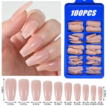 100Pcs Light Pink Press on Nails Short Medium Square Wearable Fake Nails Tips 10 sizes Full Cover False Nails Finger Decoration Makeup art