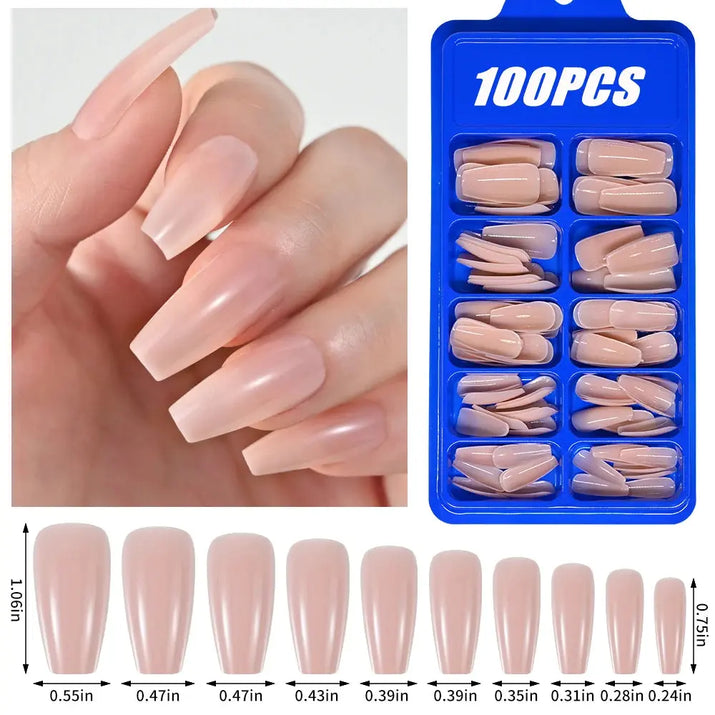 100Pcs Light Pink Press on Nails Short Medium Square Wearable Fake Nails Tips 10 sizes Full Cover False Nails Finger Decoration Makeup art