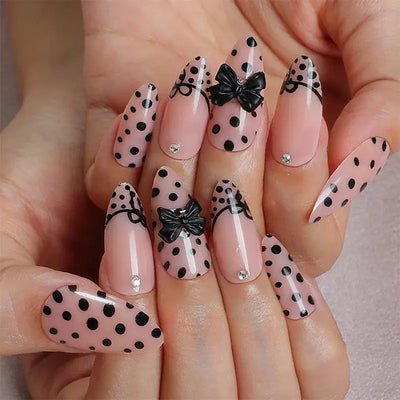 24Pcs Pink French Style Fake Nails 3D Bowknot Designs Short Square Press on Nails Sweet Korean Fashion False Nail for Women Girl Makeup art