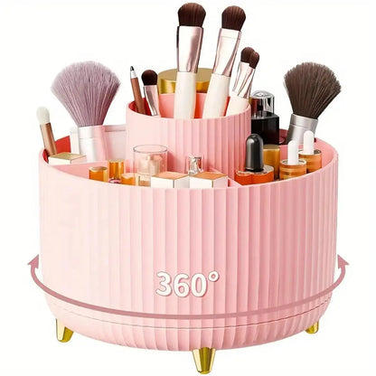 360° Rotating Makeup Organizer - 1pc Plastic Cosmetic Storage with 5 Compartments - Multi-Functional Holder for Brushes Makeup art