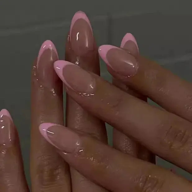 24Pcs Simple Glitter Almond False Nails with Glue Ballerina Nail Design Sweet Cool French Detachable Press on Nail Manicure Tips Makeup art