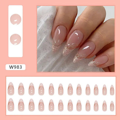 Gilt French 24 Pcs Press on Nails Pink Gradient Fake Nails Glossy Artificial Finger Manicure Reusable False Nails for Women Makeup art