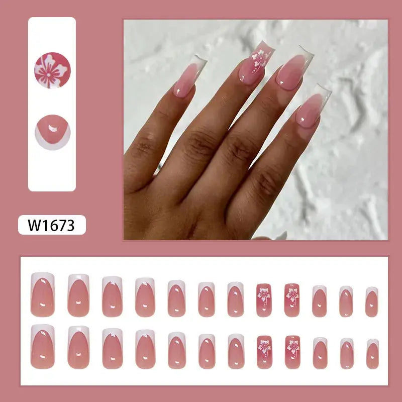 Gilt French 24 Pcs Press on Nails Pink Gradient Fake Nails Glossy Artificial Finger Manicure Reusable False Nails for Women Makeup art