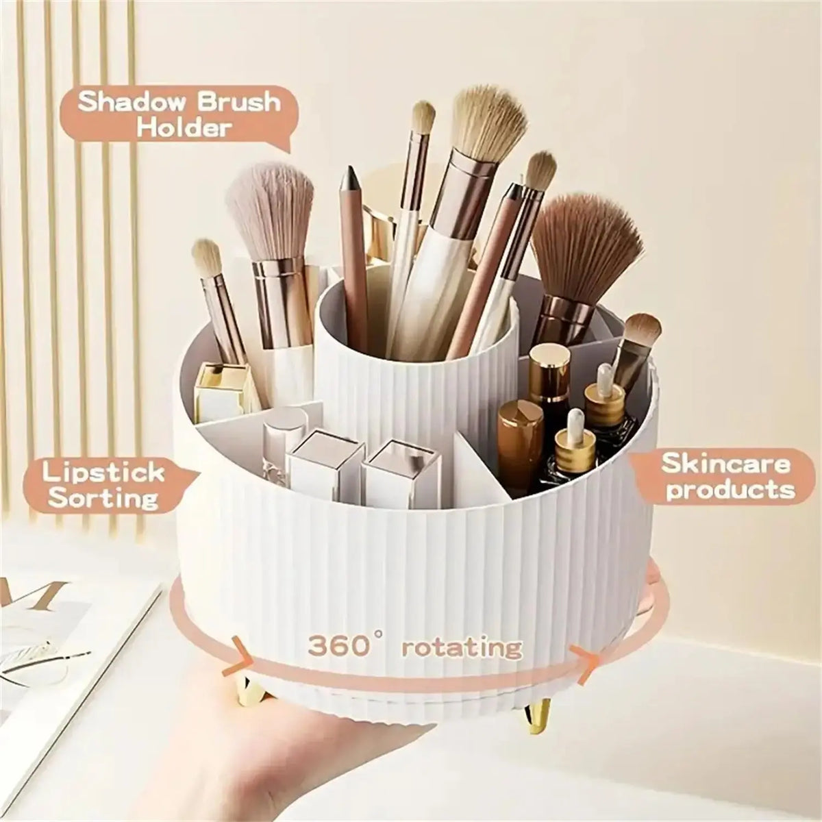 360° Rotating Makeup Organizer - 1pc Plastic Cosmetic Storage with 5 Compartments - Multi-Functional Holder for Brushes Makeup art