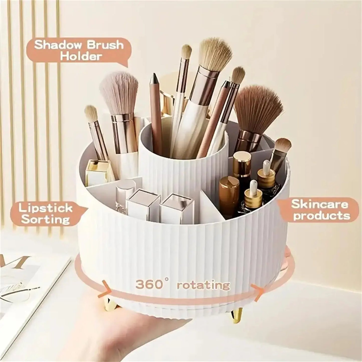 360° Rotating Makeup Organizer - 1pc Plastic Cosmetic Storage with 5 Compartments - Multi-Functional Holder for Brushes Makeup art