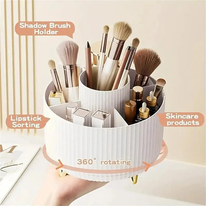 360° Rotating Makeup Organizer - 1pc Plastic Cosmetic Storage with 5 Compartments - Multi-Functional Holder for Brushes Makeup art