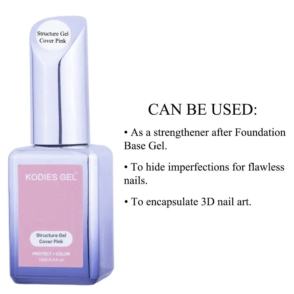 KODIES GEL Structure Rubber Base Gel Nail Polish 15ML UV/LED Cover Pink Gellak Gummy Base Coat Gel Varnish All for Manicure Nail Makeup art