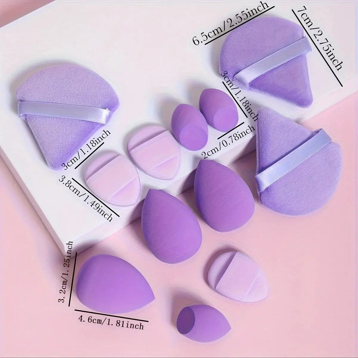 12-Piece All-Purpose Makeup Sponge Set, Made of 3 Loose Powder Puffs, 3 Mini Air Cushion Puffs, 3 Beauty Eggs and 3 Mini Beauty Makeup art