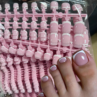 120pcs Short Square False Toe Nail Tips Pink French Soft Gel Press On Toenails White Edge Fake Toe nails Full Cover Toe Nail Tip Makeup art